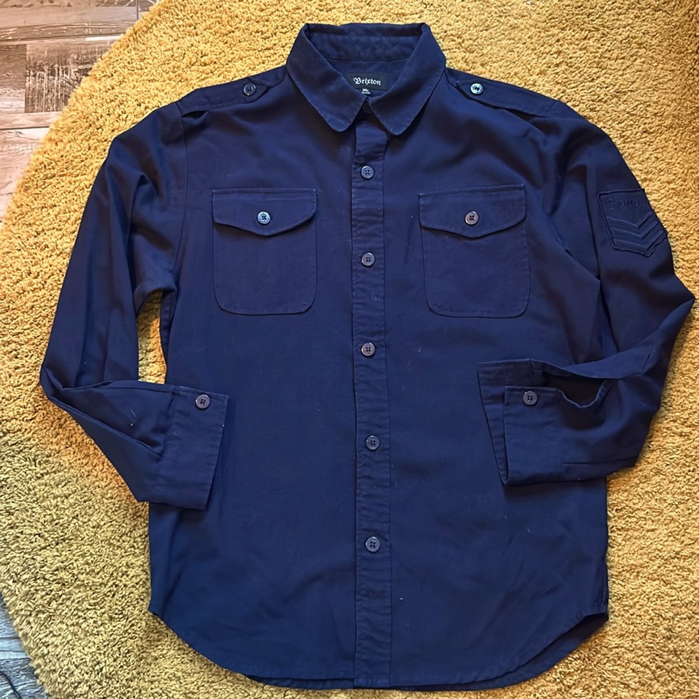 Brixton Military Style Navy Button Down with Pockets